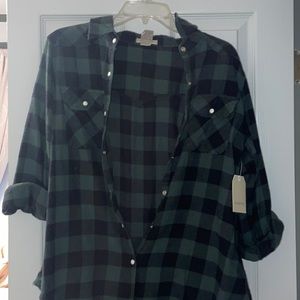 Green and black flannel shirt
